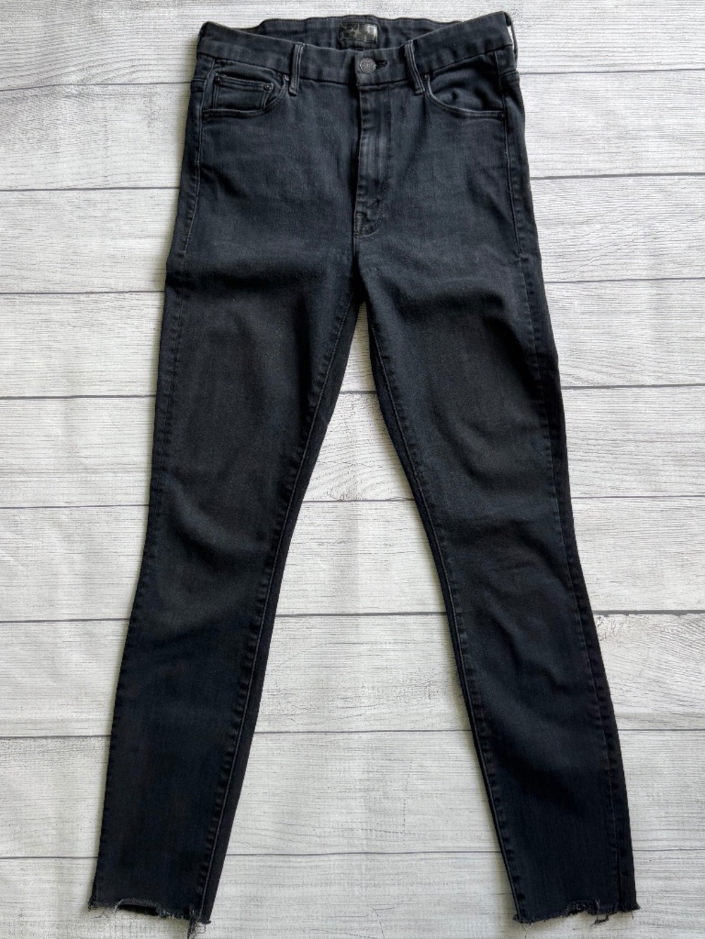 MOTHER Looker Ankle Fray Jeans Blackbird High Waisted Black Skinny 26
